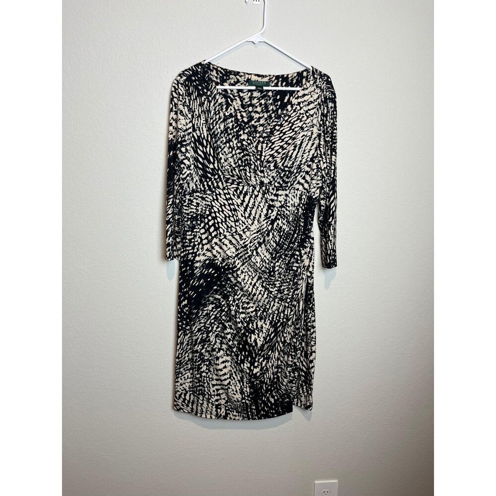 Lauren‎ Ralph Lauren Dress Womens Black Animal Print Ruched Sheath